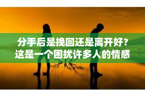分手后是挽回还是离开好?这是一个困扰许多人的情感难题。在面临这一抉择时,我们需要深入分析自己的情感需求、关系现状以及未来的可能性。本文将围绕这一主题展开讨论,帮助您找到适合自己的答案 分手后是挽回还是离开好?这是一个困扰许多人的情感难题。在面临这一抉择时,我们需要深入分析自己的情感需求、关系现状以及未来的可能性。本文将围绕这一主题展开讨论,帮助您找到适合自己的答案